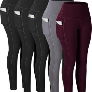 Chrleisure 5‑Pack Dames Leggings 3X-Large met Zakken – Hoge Taille Tummy Control Yoga Broek