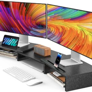 Ameriergo Dubbele Monitorstandaard – Verstelbare Bureau Organizer, Zwart, Voor 2 Monitoren
