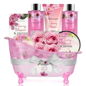 Body & Earth Cherry Blossom & Jasmine Spa Gift Basket – Bath & Body Set for Women