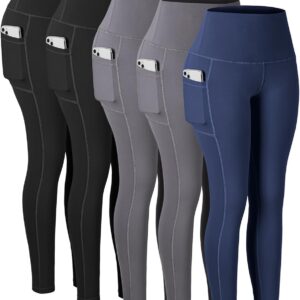 Chrleisure Dames 5 Pack Leggings Medium met Zakken – Hoge Taille Tummy Control Yoga Broek